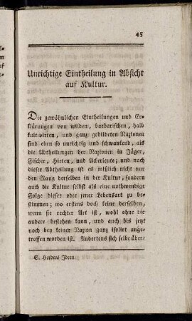 Unrichtige Eintheilung in Absicht auf Kultur.