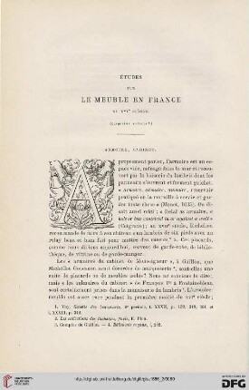 2. Pér. 34.1886: Études sur le meuble en France au XVIe siècle, 5
