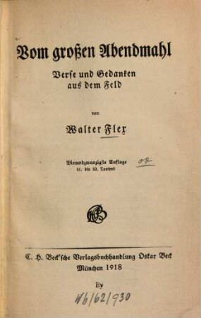 Vom großen Abendmahl : Verse u. Gedanken aus d. Feld