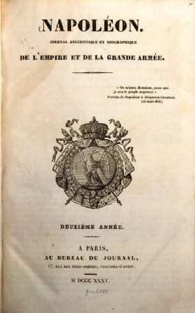 Napoléon : mémorial anecdotique et biographique de l'Empire et de la Grande Armée, 2. 1835
