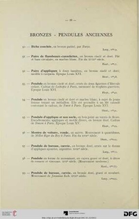 Bronzes – Pendules anciennes (Nr. 90-108)