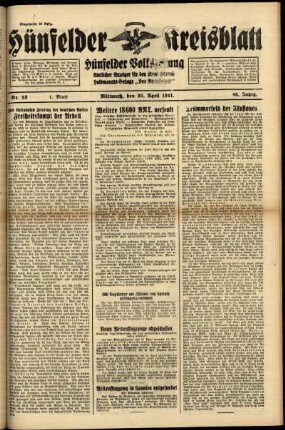 Erste Ausgabe vom Mittwoch, den 30. April 1941.