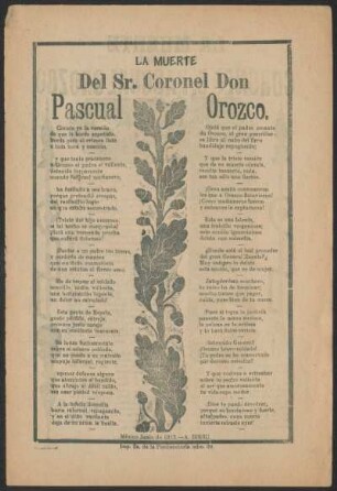 La muerte del Sr. Coronel Don Pascual Orozco