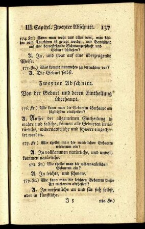 Zweyter Abschnitt. Von der Geburt und deren Eintheilung überhaupt.