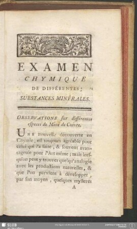 Observations sur différentes especes de Mine de Cuivre