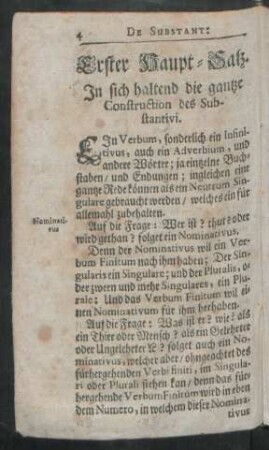 Erster Haupt-Satz. In sich haltend die gantze Construction des Substantivi.