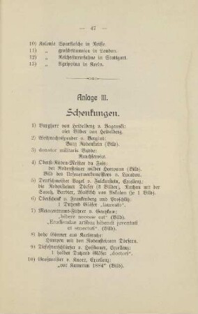 Anlage III. Schenkungen