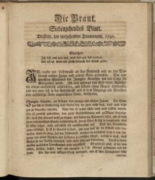 Siebenzehendes Blatt. [14.07.1740]