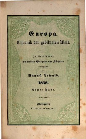 A. Lewald's Europa : Chronik der gebildeten Welt. 1838,1