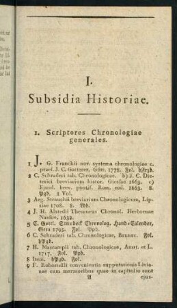 I. Subsidia Historiae
