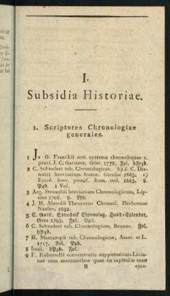 I. Subsidia Historiae