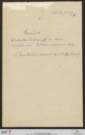 Cassirer, Wahrheitsbegriff in der modernen Erkenntniskritik [Zentralinstitut 12. u. 13. IV.1920]