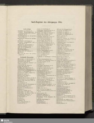 Sach-Register des Jahrganges 1904