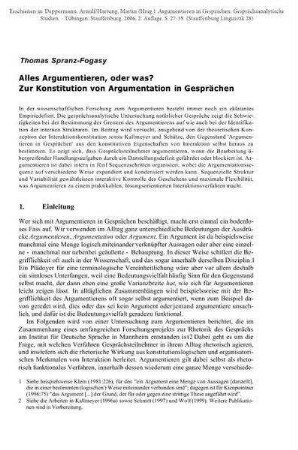 Alles Argumentieren, oder was? Zur Konstitution von Argumentation in Gesprächen