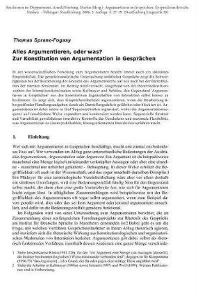 Alles Argumentieren, oder was? Zur Konstitution von Argumentation in Gesprächen