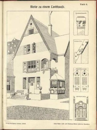 Motiv zu einem Landhause. / Oskar Fischer, Land- und Wohnhaus-Motive modernen Charakters. / Verlag von Charles Coleman, Lübeck.