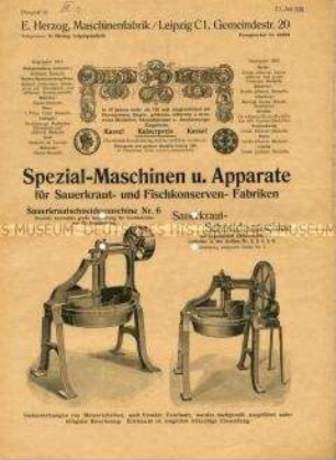 Spezial-Maschinen und Apparate für Sauerkraut- und Fischkonserven-Fabriken