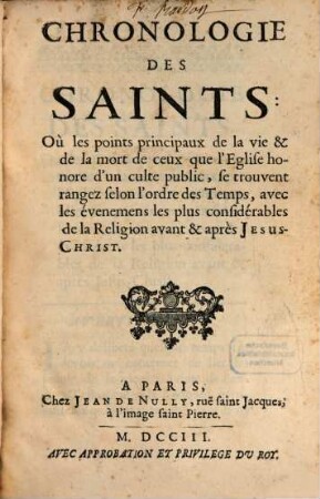 Chronologie des Saints