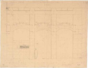Fischer, Theodor; Würzburg, Münsterplatz; Sparkasse - Mittelbau - Südseite, Berichtigung zu Blatt 19 (Ansicht m. Schnitt)