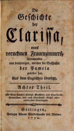 Die Geschichte der Clarissa, eines vornehmen Frauenzimmers, 8