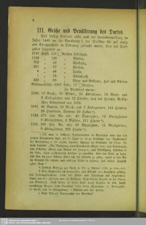 III. Größe und Bevölkerung des Dorfes