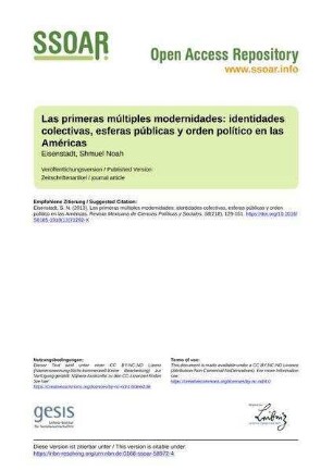 Las primeras múltiples modernidades: identidades colectivas, esferas públicas y orden político en las Américas
