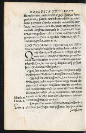 Loci Theologici Quorum Cognitionem omnes ministri ecclesiae in promptu habere debent.