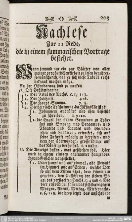 Nachlese zur 11 Rede, die in einem summarischen Vortrage bestehet