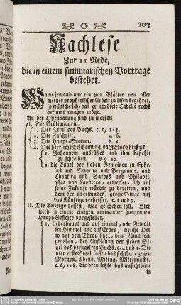 Nachlese zur 11 Rede, die in einem summarischen Vortrage bestehet
