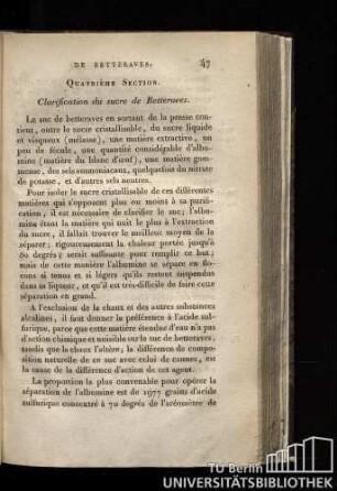 Quatrième Section. Clarification du sucre de Betteraves
