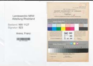 Entnazifizierung Franz Arens , geb. 04.09.1902 (Schlosser)