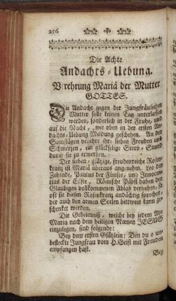 Die Achte Andachts-Uebung. Verehrung Mariä der Mutter Gottes.