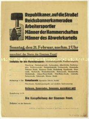 Aufruf zu einer Demonstration der Eisernen Front am 21. Februar 1932 in Dresden