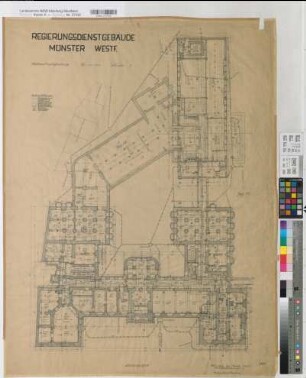 Münster (Münster) Regierung Bl. 1 Grundriß Kellergeschoß 1953 1 : 100 94 x 72 Zeichnung Hochbauamt Münster