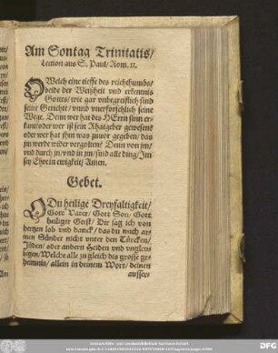 Am Sontag Trinitatis/ Lection aus S. Paul/ Rom. II.
