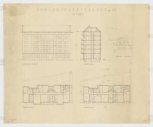Wohnhaus Innsbruckerstraße 57, Berlin-Schöneberg: Lageplan, Grundrisse, Schnitt und Ansicht