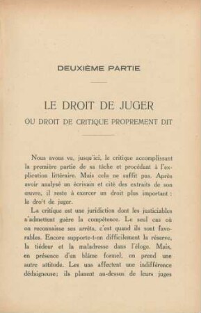 Deuxième partie. Le droit de juger ou droit de critique proprement dit