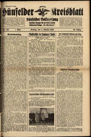 Erste Ausgabe vom Freitag, den 04. Oktober 1940.