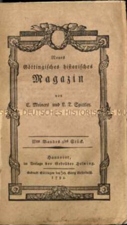 Neues Göttingisches Historisches Magazin. Zweiter Band, 1792/93