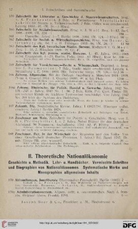 II. Theoretische Nationalökonomie (Nr. 170 - 1087)