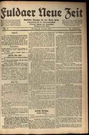 Zweite Ausgabe vom Montag, den 13. Februar 1922.