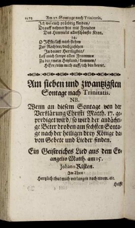 Am sieben und zwantzigsten Sontage nach Trinitatis.