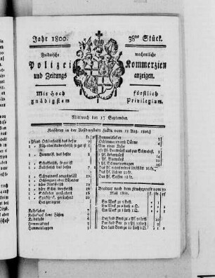 38tes Stück, Ausgabe vom 17. September 1800