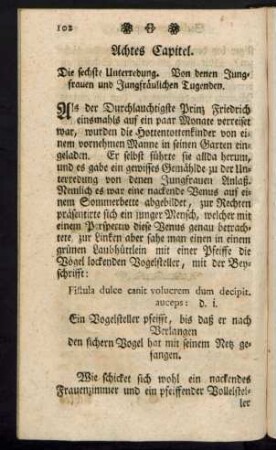 Achtes Capitel. die sechste Unterredung. Von denen Jungfrauen und Jungfräulichen Tugenden.