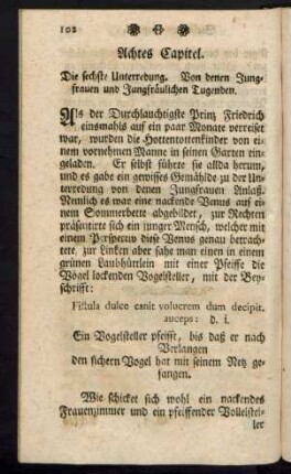 Achtes Capitel. die sechste Unterredung. Von denen Jungfrauen und Jungfräulichen Tugenden.
