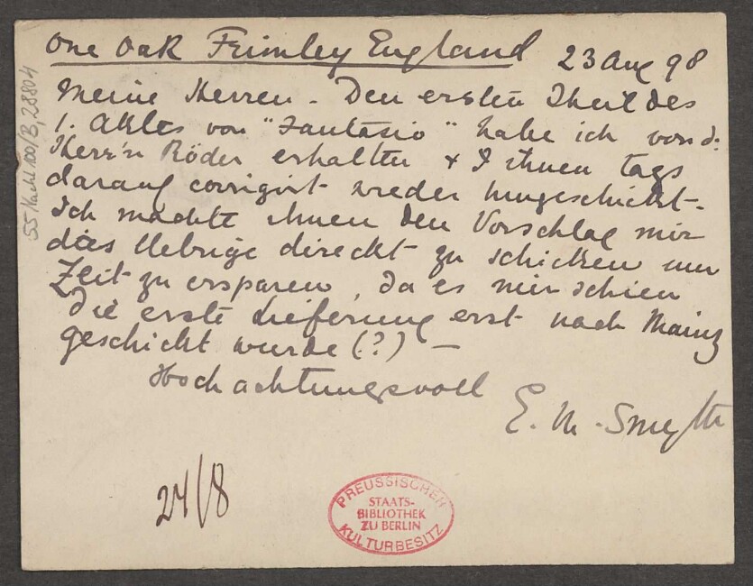Brief an B. Schott's Söhne : 23.08.1898