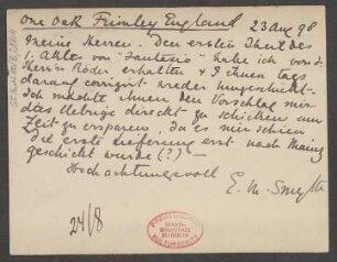 Brief an B. Schott's Söhne : 23.08.1898
