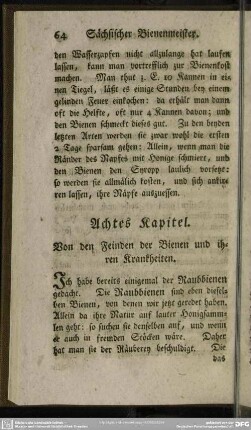 Achtes Kapitel. Von den Feinden der Bienen und ihren Krankheiten