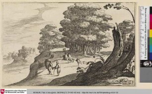 [Landschaft mit Wanderern, Reitern und einem Jäger]