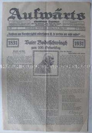 Christliche Tageszeitung "Aufwärts" zum 100. Geburtstag von D. F. v. Bodelschwingh